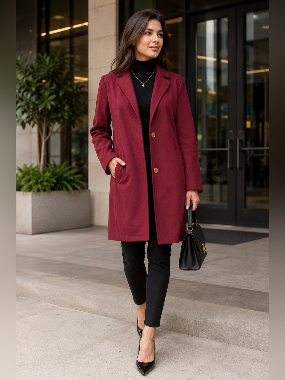 Marc New York Women’s Maroon Long Blazer Coat Gold Buttons Size M
